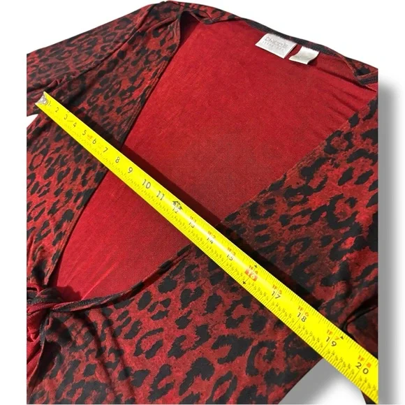 Chico’s (size 1) Bold Red Animal Print Tie Front Lightweight Cardigan Sweater - Picture 8 of 16